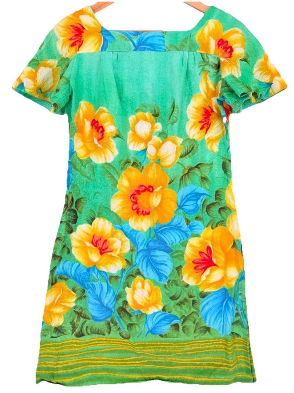 1960s Vintage Hawaiian Roberta Lynn Floral Dress Hibiscus Luau Tropical Tiki
